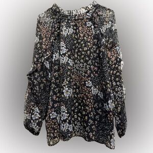 LOFT Black Floral Blouse XL
